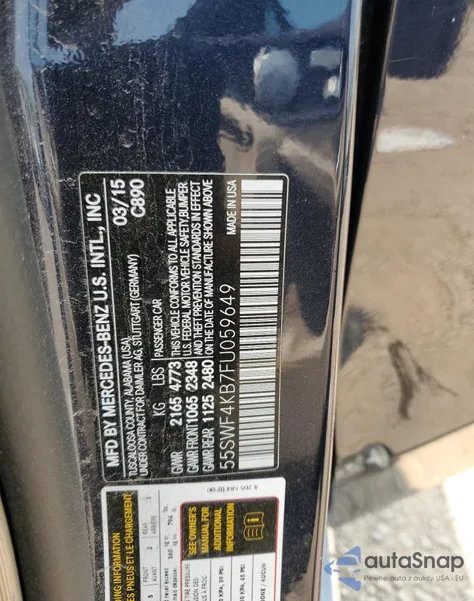 2015 Mercedes-Benz C 300 4Matic из США, поврежденный, VIN 55SWF4KB7FU059649